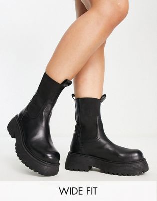 Asos Design Wide Fit Adelaide Leather Chelsea Boots In Black