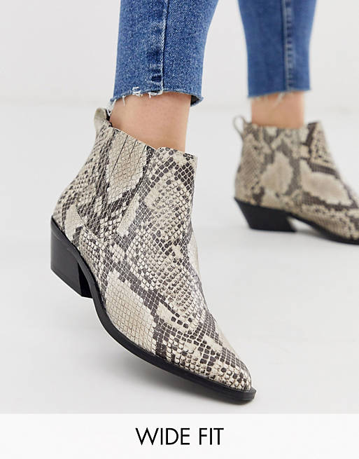 ASOS DESIGN Wide Fit Adelaide leather western chelsea boots in snake