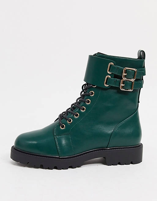 Posters triangle acceptable ASOS DESIGN Wide Fit Adele hardwear lace up boots in green | ASOS