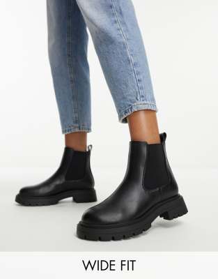 ASOS DESIGN Wide Fit - Adjust - Chelsea-Stiefel in Schwarz mit dicker Sohle, in weiter Passform