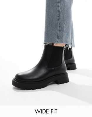 ASOS DESIGN Wide Fit - Adjust - Chelsea-Stiefel in Schwarz mit dicker Sohle, in weiter Passform