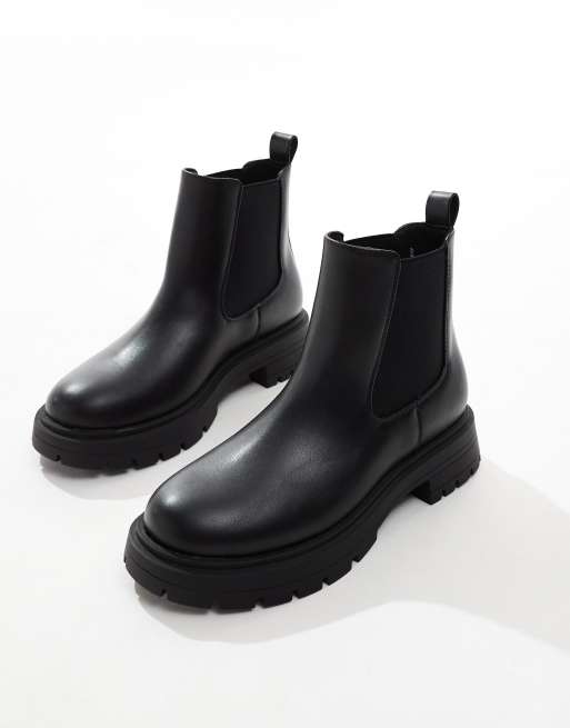ASOS DESIGN Wide Fit Adjust Chelsea Stiefel in Schwarz mit dicker Sohle in weiter Passform