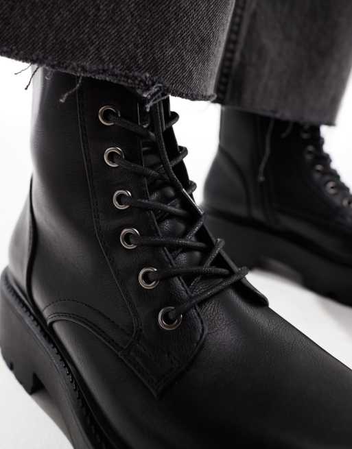 ASOS DESIGN Wide Fit Adventure chunky lace up boots in black