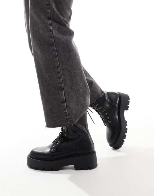 ASOS DESIGN Wide Fit Adventure chunky lace up boots in black