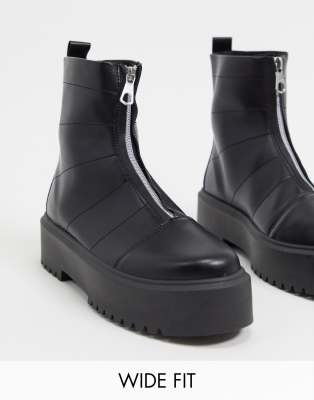 asos design azure chunky front zip boots in black