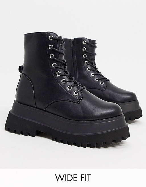 ASOS DESIGN Wide Fit Agile chunky lace up ankle boots in black