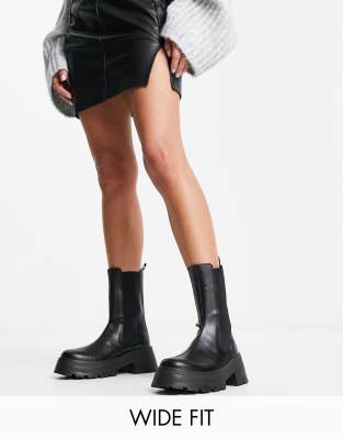 ASOS DESIGN Wide Fit - Agra - Chelsea-Stiefel in Schwarz mit dicker Sohle, weite Passform