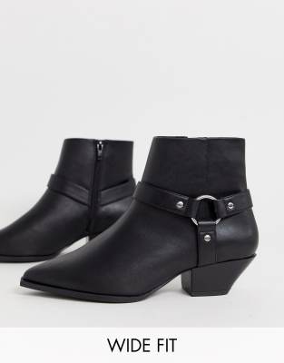 ASOS DESIGN Wide Fit Aidan harness western ankle boots in black