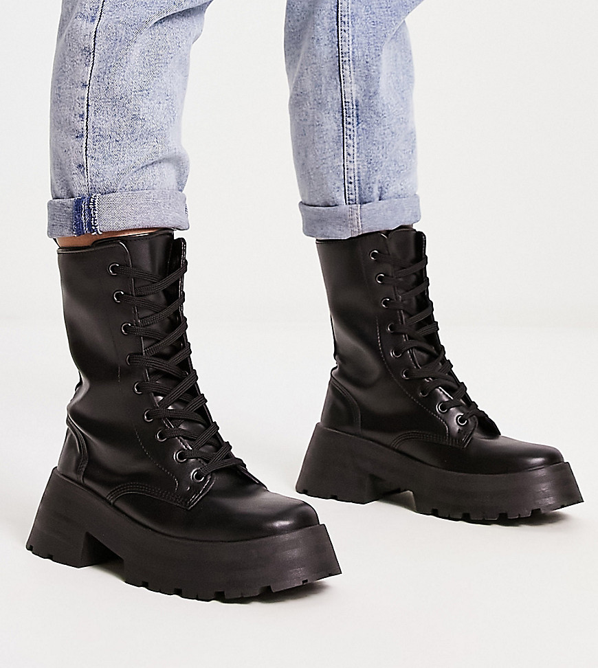 ASOS DESIGN Wide Fit Albany chunky lace up boots in black