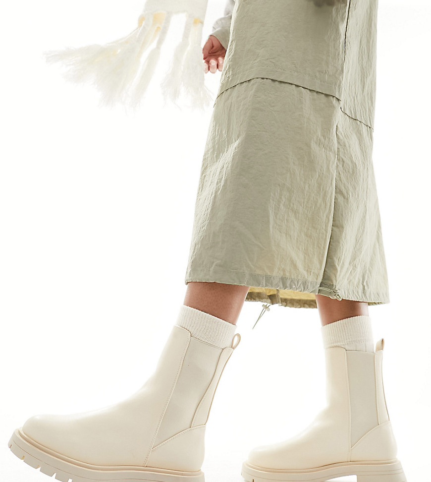 Asos Design Wide Fit Alfie Chunky Chelsea Boots In Off-White-Neutral