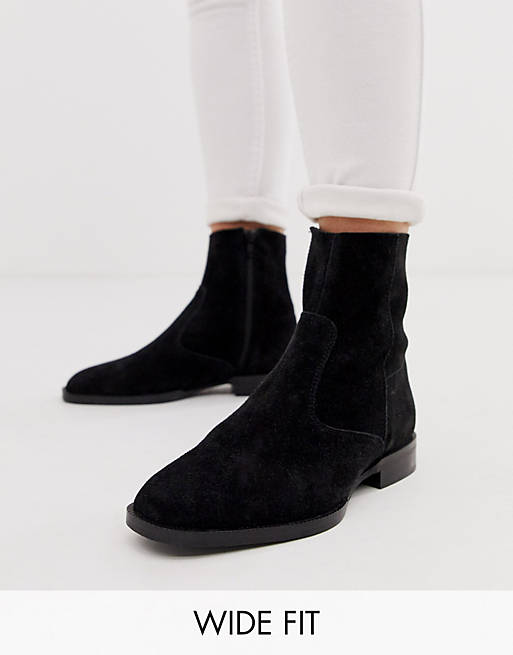 ASOS DESIGN Wide Fit Alfie suede sock boots in black | ASOS