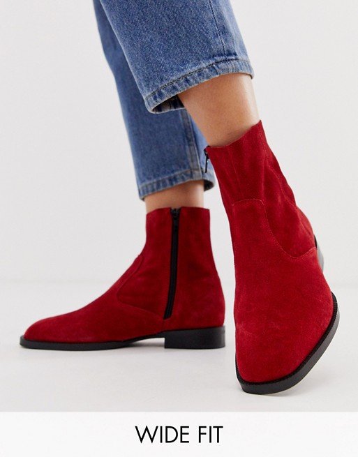 ASOS DESIGN Wide Fit Alfie suede sock boots in red