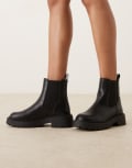 [ASOS DESIGN] ASOS DESIGN Wide Fit Alford chunky flat chelsea boots in black 3 BLACK
