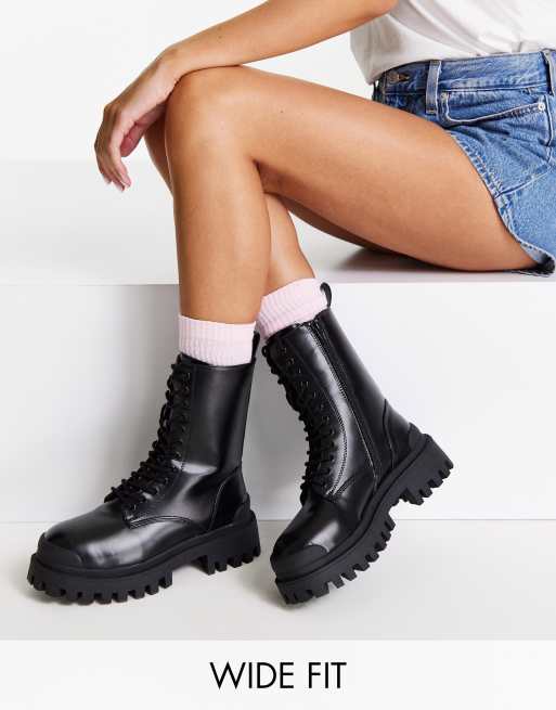 ASOS DESIGN Wide Fit Algebra chunky lace up boots in black