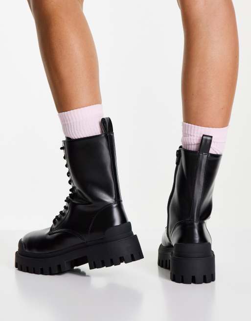 ASOS DESIGN Wide Fit Algebra chunky lace up boots in black