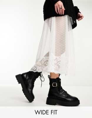 Asos Design Wide Fit Alix Chunky Lace Up Ankle Boots In Black