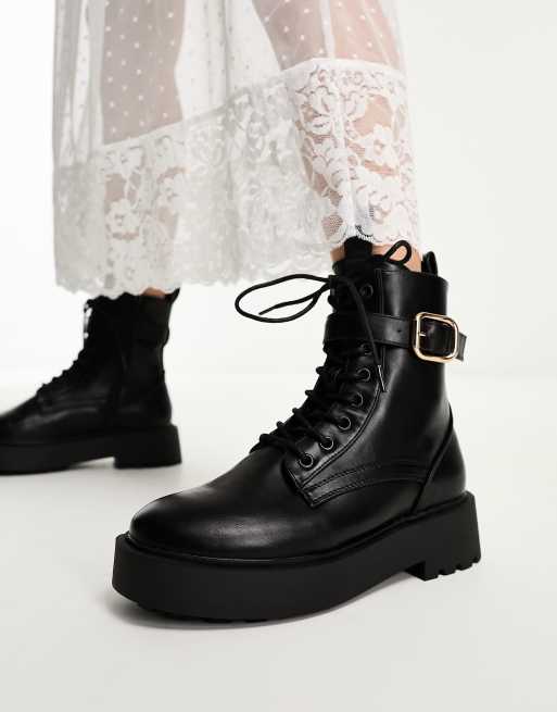 ASOS DESIGN Wide Fit Alix chunky lace up ankle boots in black