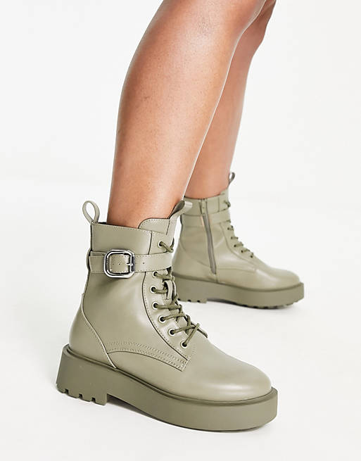 Mindful have mistaken sudden ASOS DESIGN Wide Fit Alix chunky lace-up ankle boots in khaki | ASOS