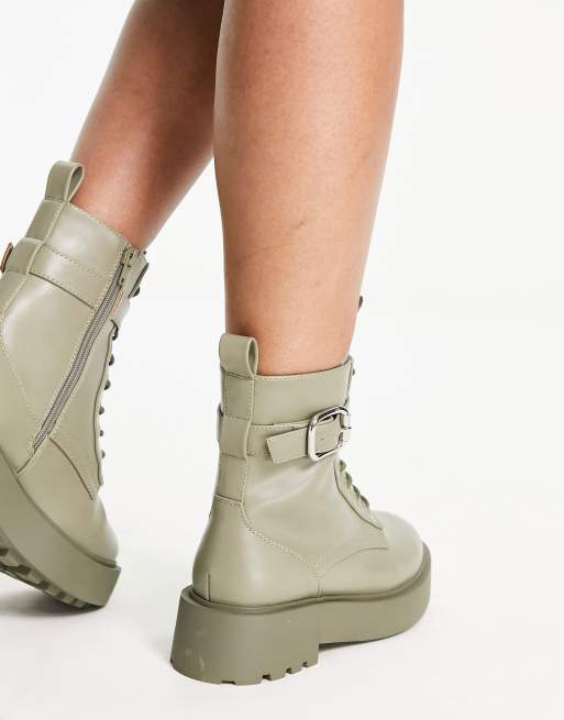 Khaki Lace Up Ankle Boots, Womens Boots