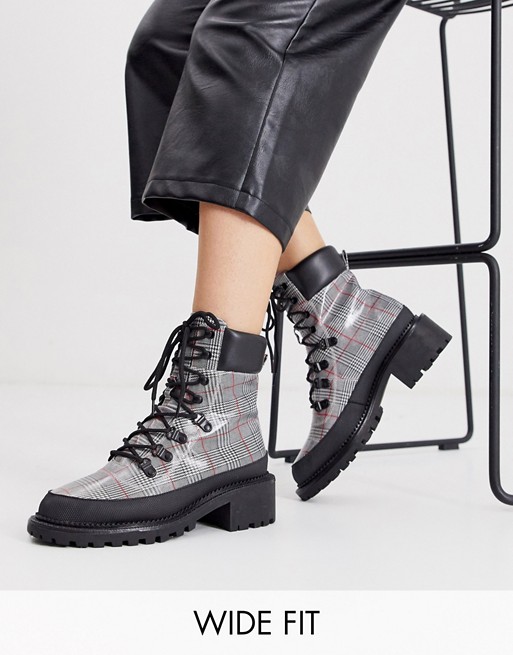 ASOS DESIGN Wide Fit Alix hiker boots in check