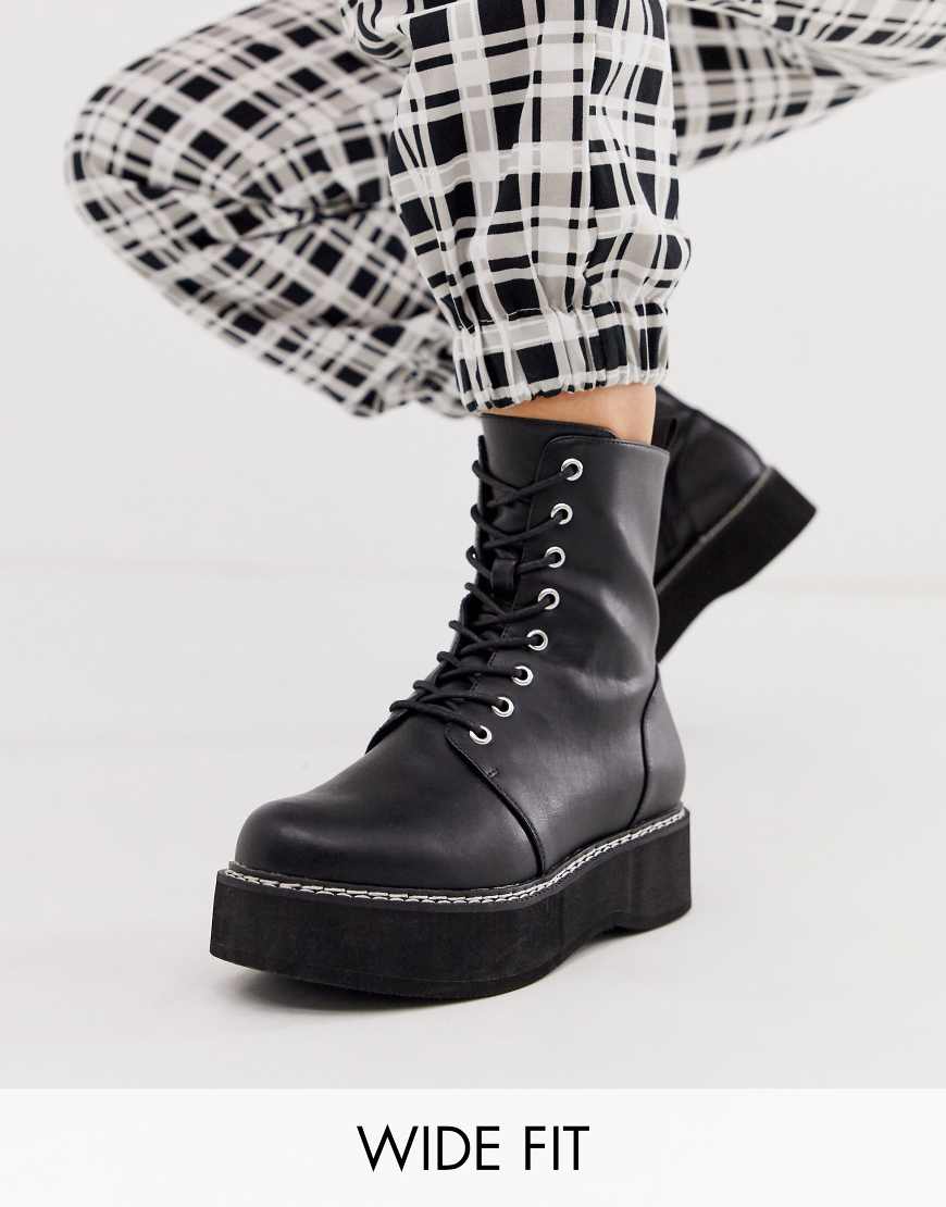 ASOS DESIGN Wide Fit Alva chunky lace up ankle boots in black | ASOS