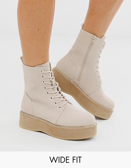 ASOS DESIGN Wide Fit Alva chunky lace up ankle boots in sand