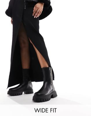 ASOS DESIGN Wide Fit - Amalfi - Biker-Stiefel in Schwarz mit Reißverschluss, in weiter Passform