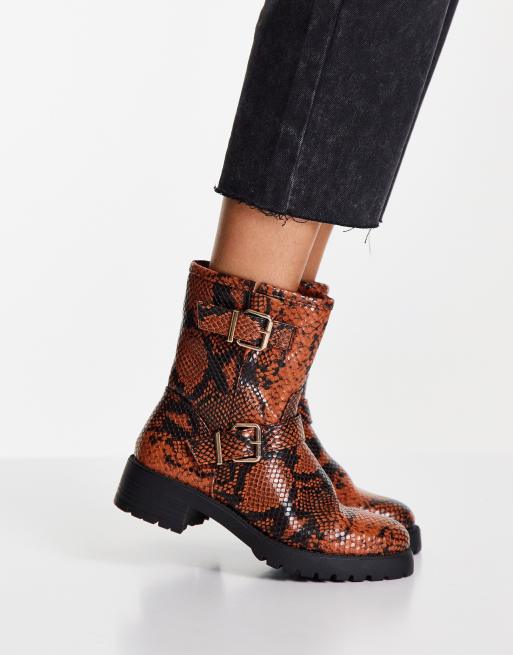 ASOS DESIGN Wide Fit Amber pull on hiker boots in tan snake ASOS
