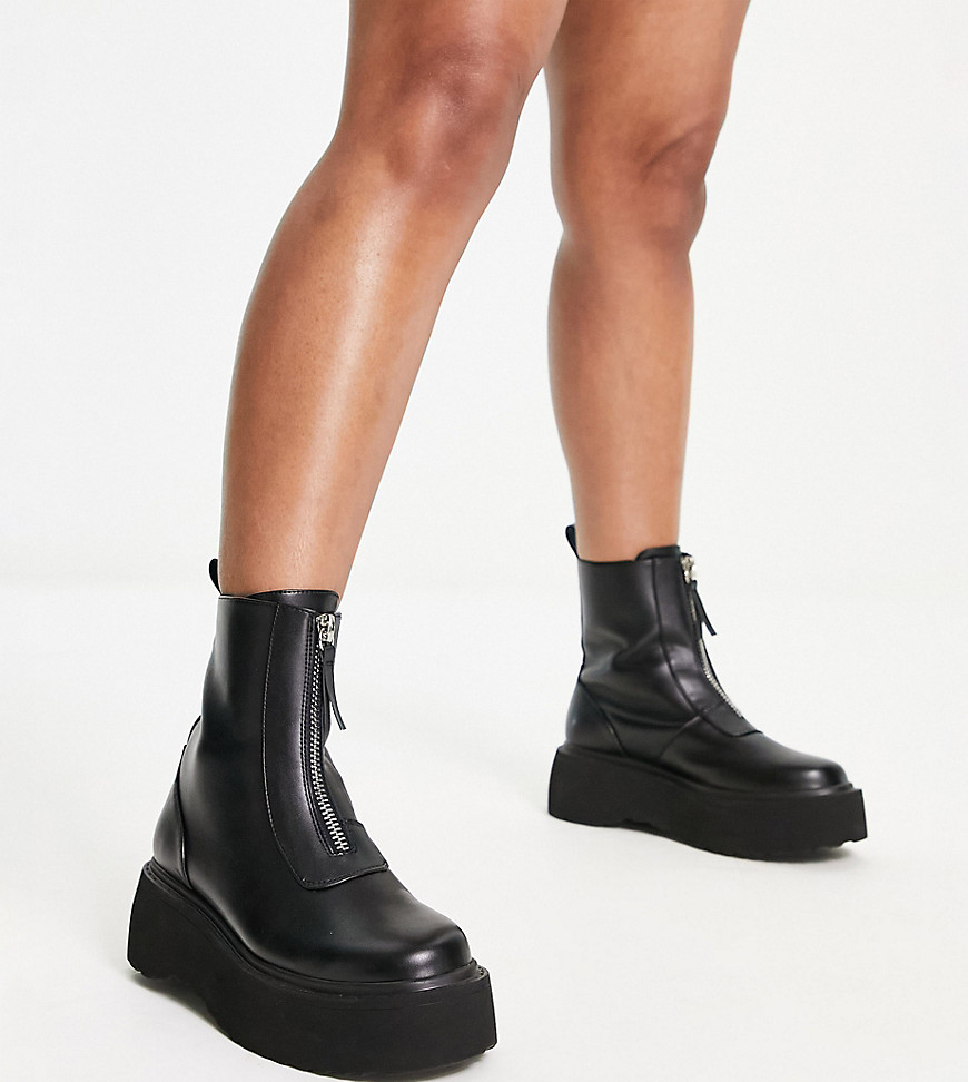 ASOS DESIGN Wide Fit Amsterdam chunky zip front ankle boots in black
