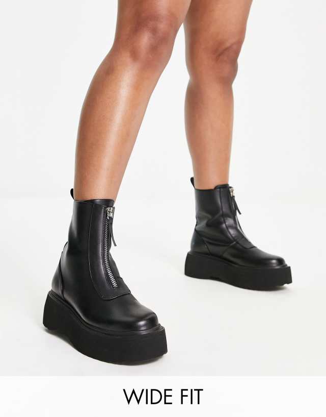 ASOS DESIGN Wide Fit Amsterdam chunky zip front ankle boots in black