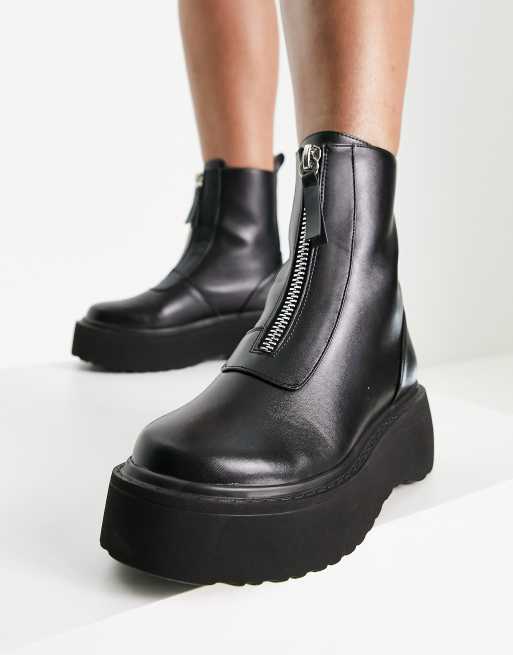 ASOS DESIGN Antidote leather cut out chunky ankle boots in black