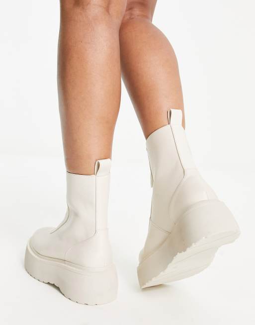 ASOS DESIGN Alliance chunky zip front boots in off-white