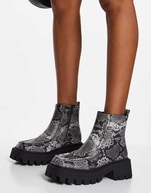 ASOS DESIGN Wide Fit Anaconda chunky loafer boots in natural snake