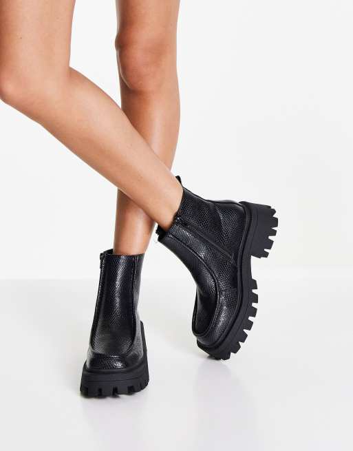 ASOS DESIGN Wide Fit – Anaconda – Svarta, ormskinnsmönstrade, grova boots i loaferstil, 4 av 4