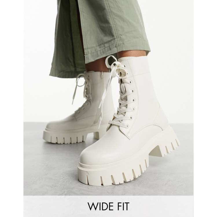 ASOS DESIGN Alliance chunky zip front boots in off-white