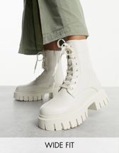 ASOS DESIGN Atlas chunky sock boots in taupe patent | ASOS