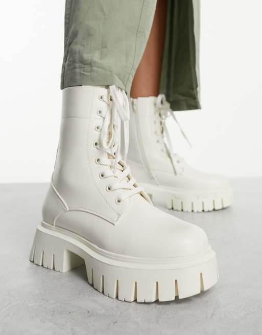 ASOS DESIGN Wide Fit Anchor chunky lace up boots in off-white