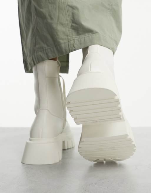 ASOS DESIGN Wide Fit Anchor chunky lace up boots in off white, 4 of 4