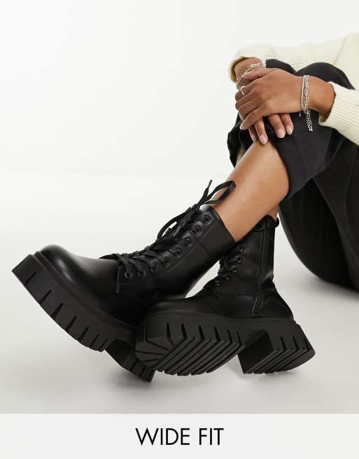 ASOS DESIGN Wide Fit - Anchor - Sorte chunky snørestøvler