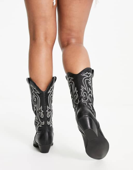 ASOS DESIGN Wide Fit Andi flat western knee boots in black