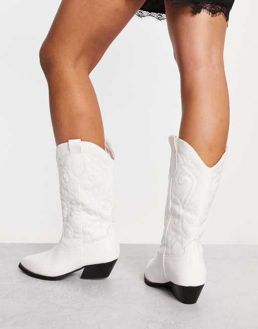 ASOS DESIGN Wide Fit Andi flat western knee boots in white