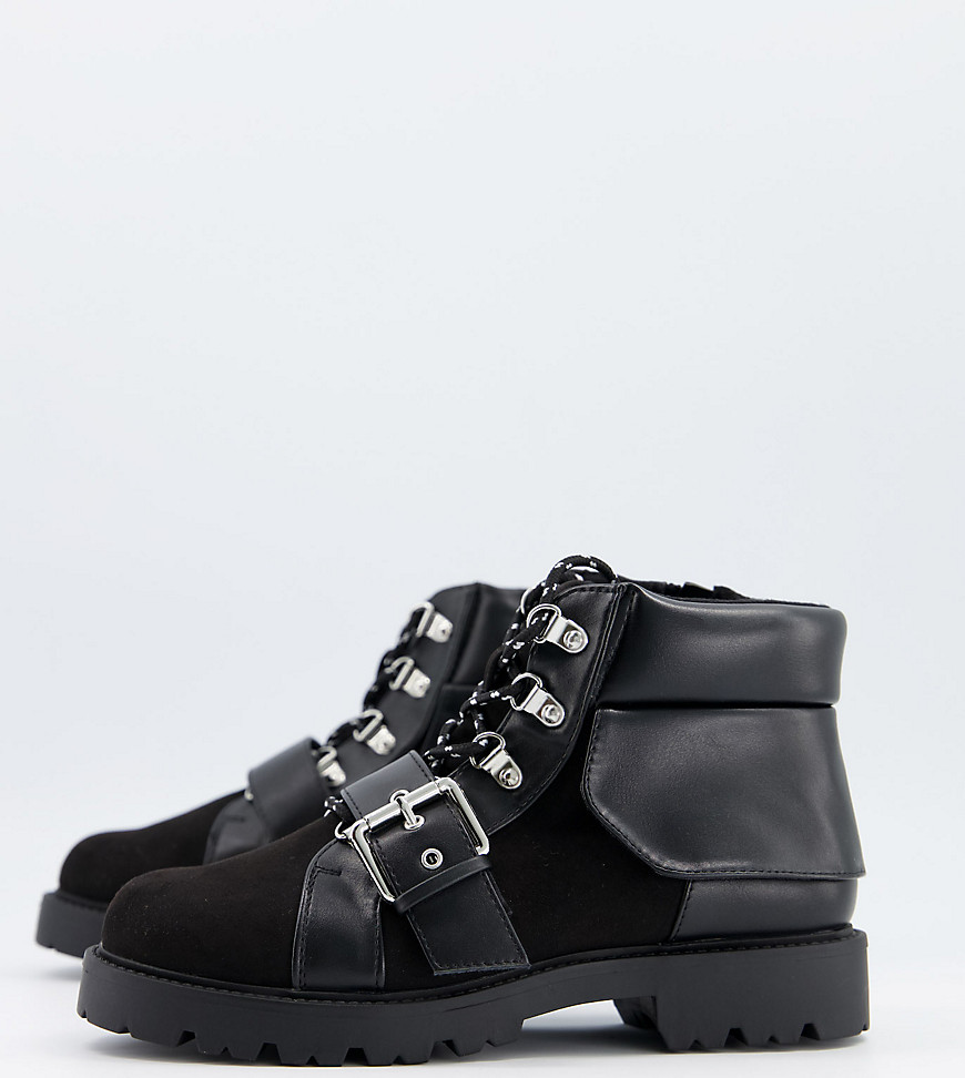 ASOS DESIGN Wide Fit Angelo lace up hiker boots in black