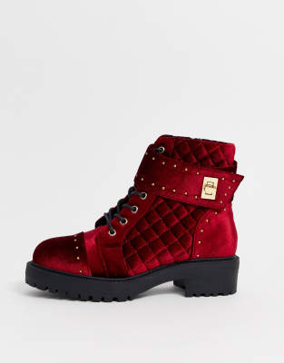 lace up boots red