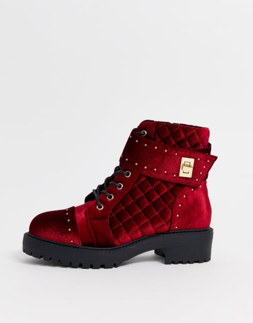 Red Lace Up Studded Boots  Lace ankle boots, Boots, Studded boots