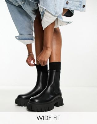 ASOS DESIGN Wide Fit Anthem chunky chelsea boots in black - ASOS Price Checker
