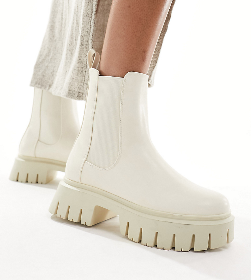 Asos Design Wide Fit Anthem Chunky Chelsea Boots In Off-white