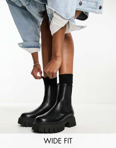 ASOS DESIGN Wide Fit – Anthem – Czarne sztyblety na grubej podeszwie - view 1