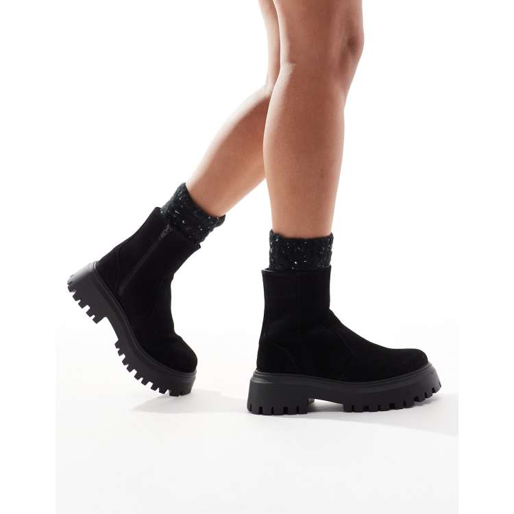 ASOS DESIGN Wide Fit Antigua suede chelsea sock boots in black ASOS