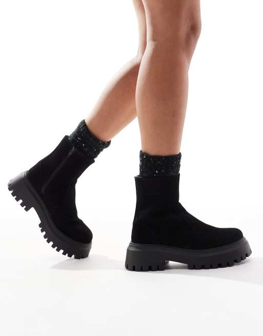 ASOS DESIGN Wide Fit Antigua suede chelsea sock boots in black