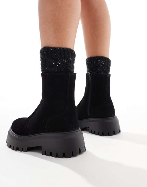 ASOS DESIGN Wide Fit Antigua suede chelsea sock boots in black ASOS